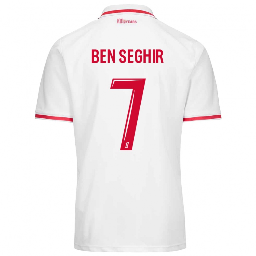 Niño Camiseta Eliesse Ben Seghir #7 Blanco Rojo 1ª Equipación 2024/25 La Camisa