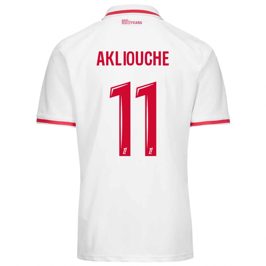 Niño Camiseta Maghnes Akliouche #11 Blanco Rojo 1ª Equipación 2024/25 La Camisa