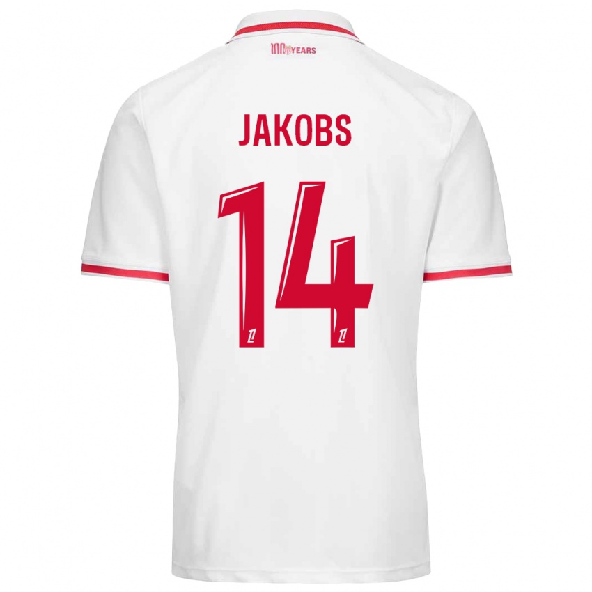 Niño Camiseta Ismail Jakobs #14 Blanco Rojo 1ª Equipación 2024/25 La Camisa