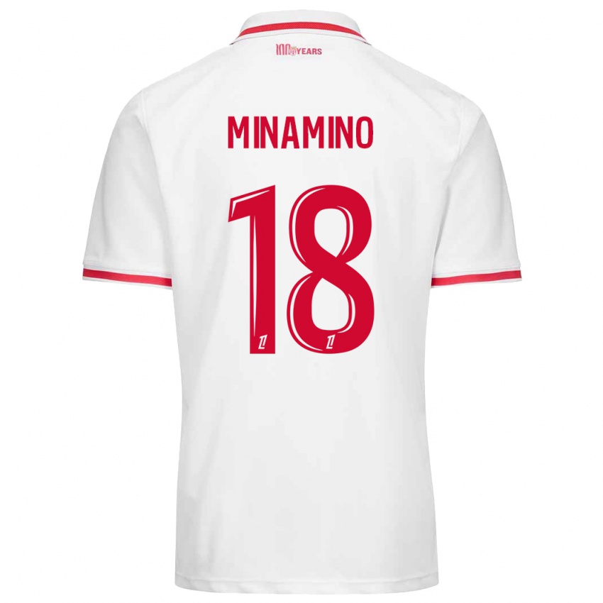 Niño Camiseta Takumi Minamino #18 Blanco Rojo 1ª Equipación 2024/25 La Camisa