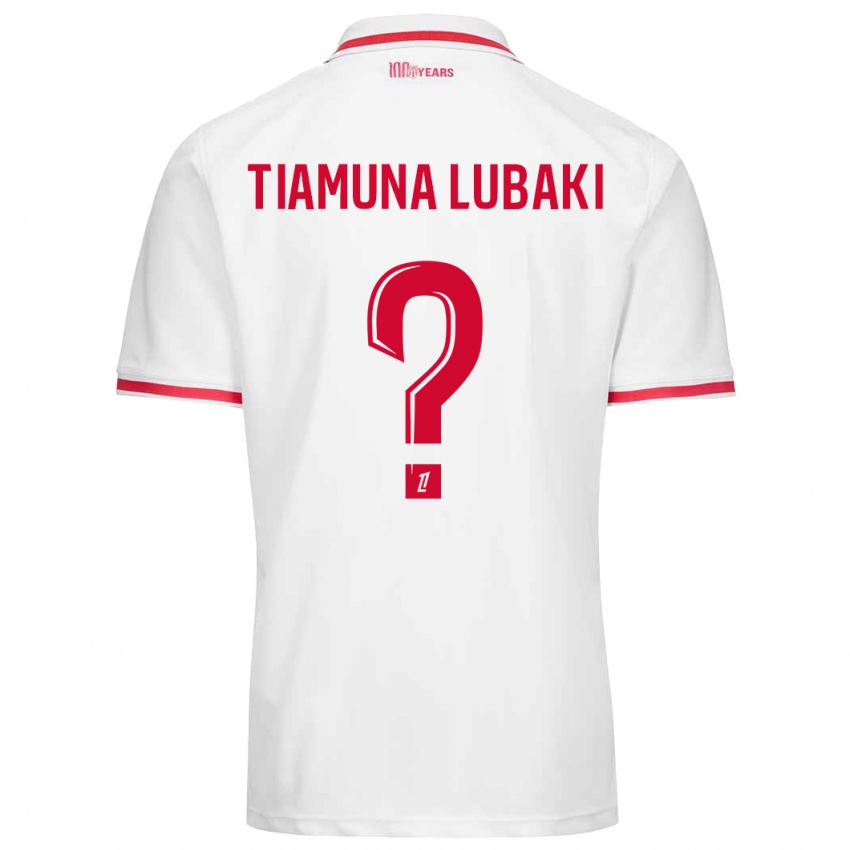 Niño Camiseta Loïc Tiamuna Lubaki #0 Blanco Rojo 1ª Equipación 2024/25 La Camisa