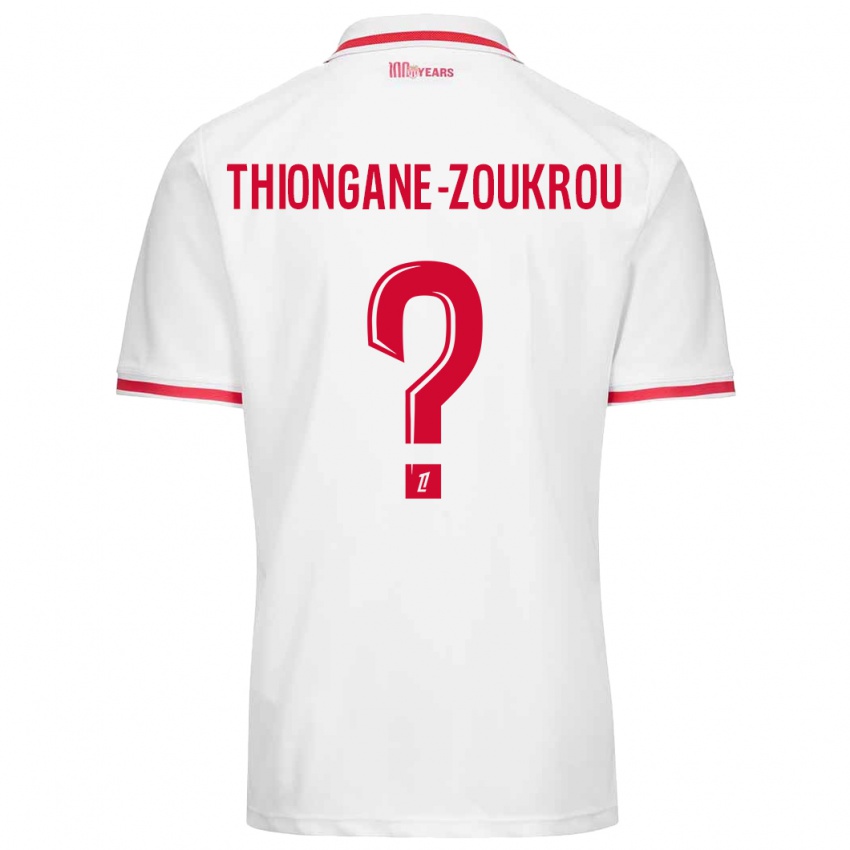 Niño Camiseta Ackah-Tidiane Thiongane-Zoukrou #0 Blanco Rojo 1ª Equipación 2024/25 La Camisa