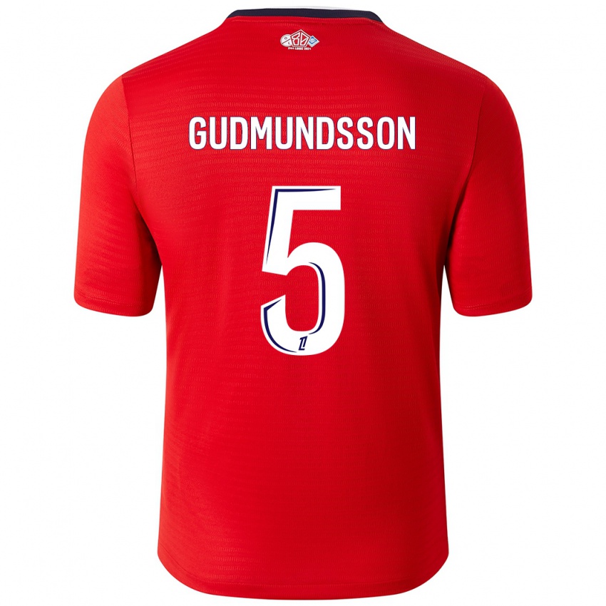 Niño Camiseta Gabriel Gudmundsson #5 Rojo Blanco 1ª Equipación 2024/25 La Camisa