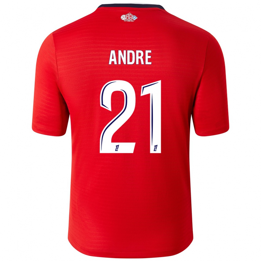 Niño Camiseta Benjamin André #21 Rojo Blanco 1ª Equipación 2024/25 La Camisa