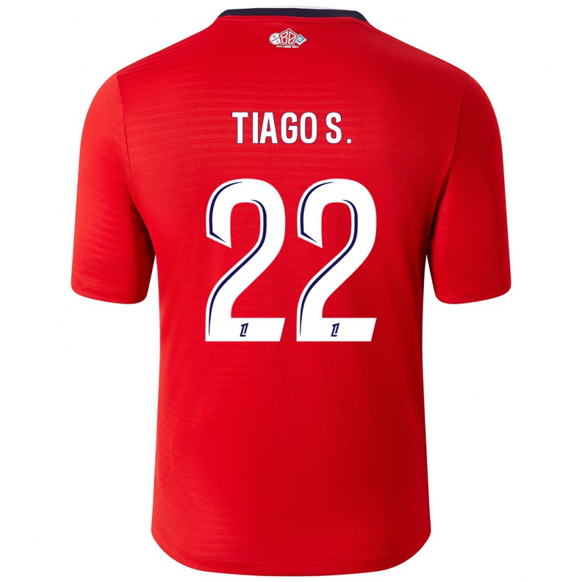 Niño Camiseta Tiago Santos #22 Rojo Blanco 1ª Equipación 2024/25 La Camisa