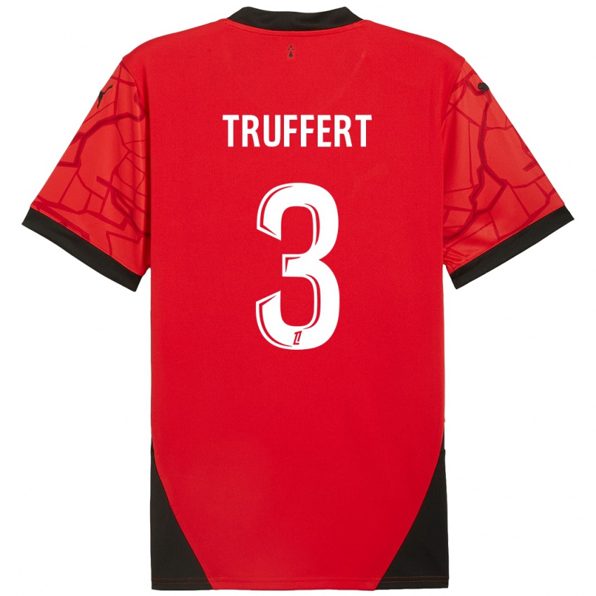 Niño Camiseta Adrien Truffert #3 Rojo Negro 1ª Equipación 2024/25 La Camisa