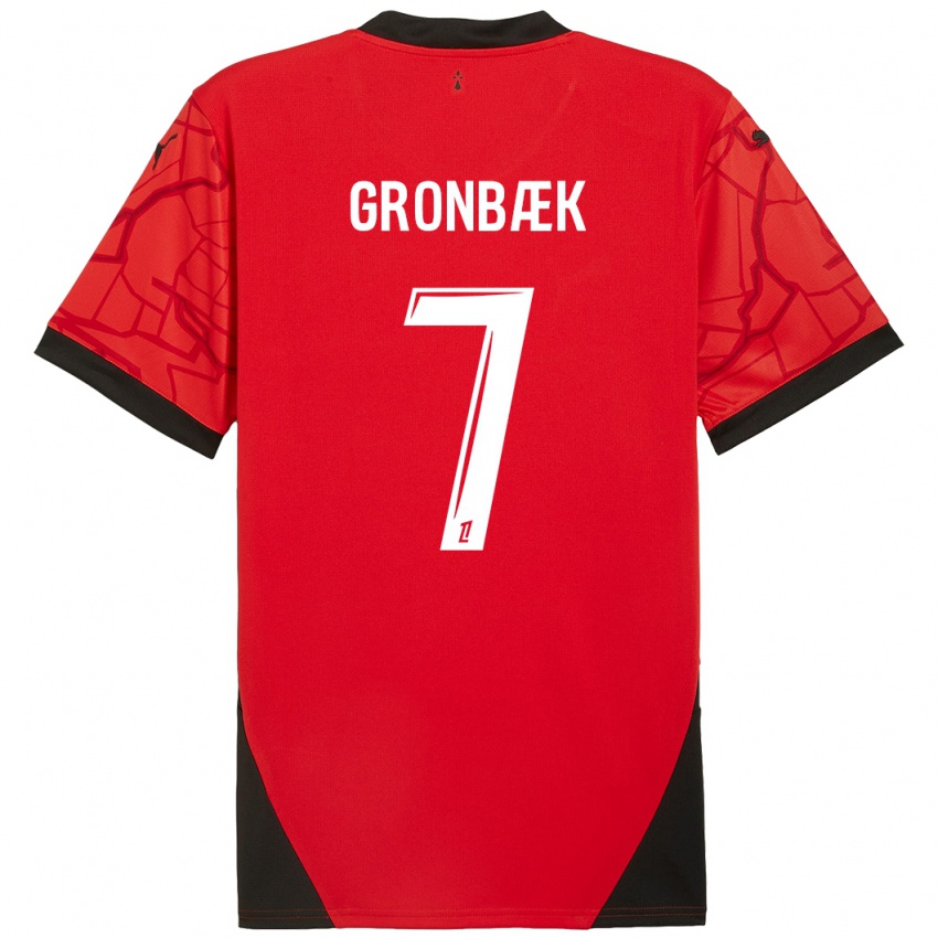 Niño Camiseta Albert Grønbaek #7 Rojo Negro 1ª Equipación 2024/25 La Camisa