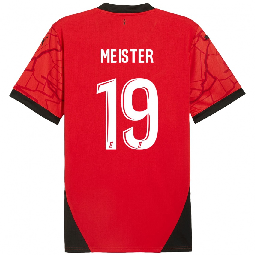 Niño Camiseta Henrik Meister #19 Rojo Negro 1ª Equipación 2024/25 La Camisa