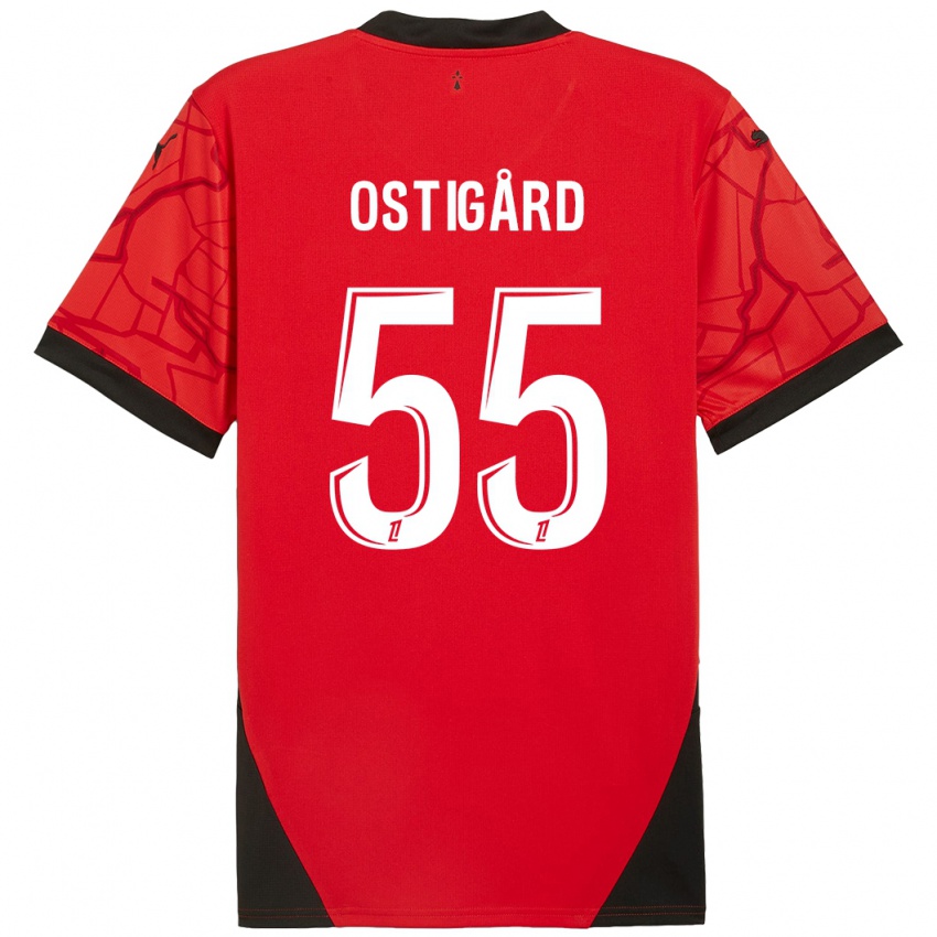 Niño Camiseta Leo Ostigard #55 Rojo Negro 1ª Equipación 2024/25 La Camisa