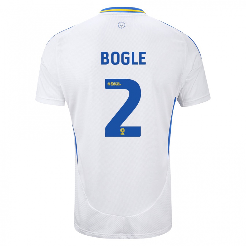 Niño Camiseta Jayden Bogle #2 Blanco Azul 1ª Equipación 2024/25 La Camisa