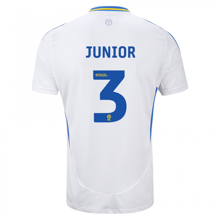 Niño Camiseta Junior Firpo #3 Blanco Azul 1ª Equipación 2024/25 La Camisa