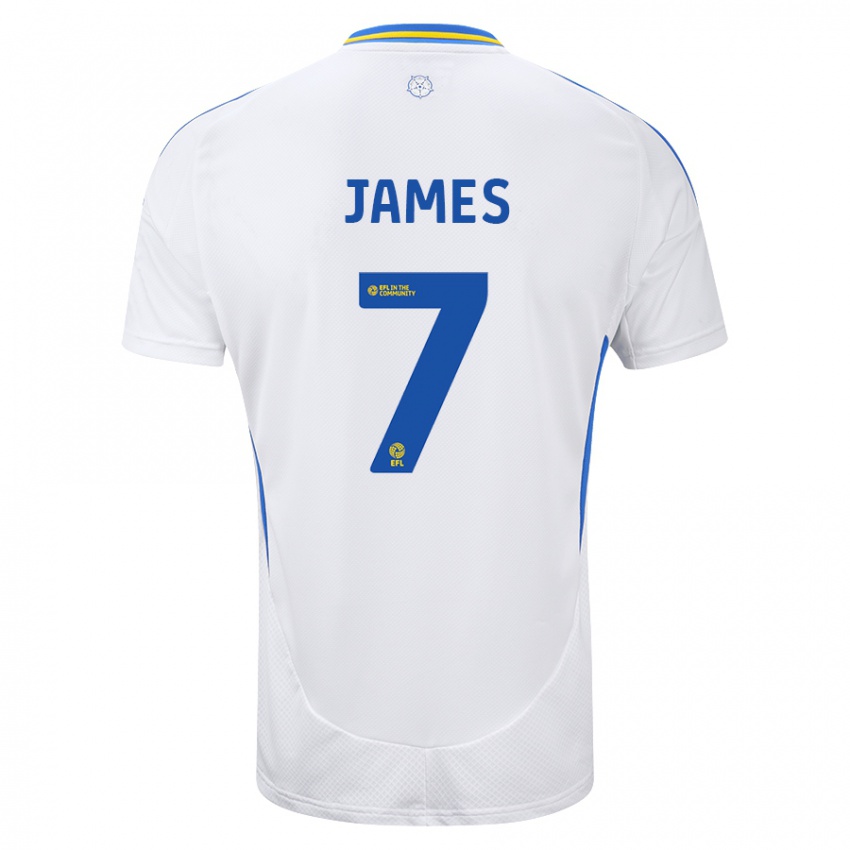 Niño Camiseta Daniel James #7 Blanco Azul 1ª Equipación 2024/25 La Camisa