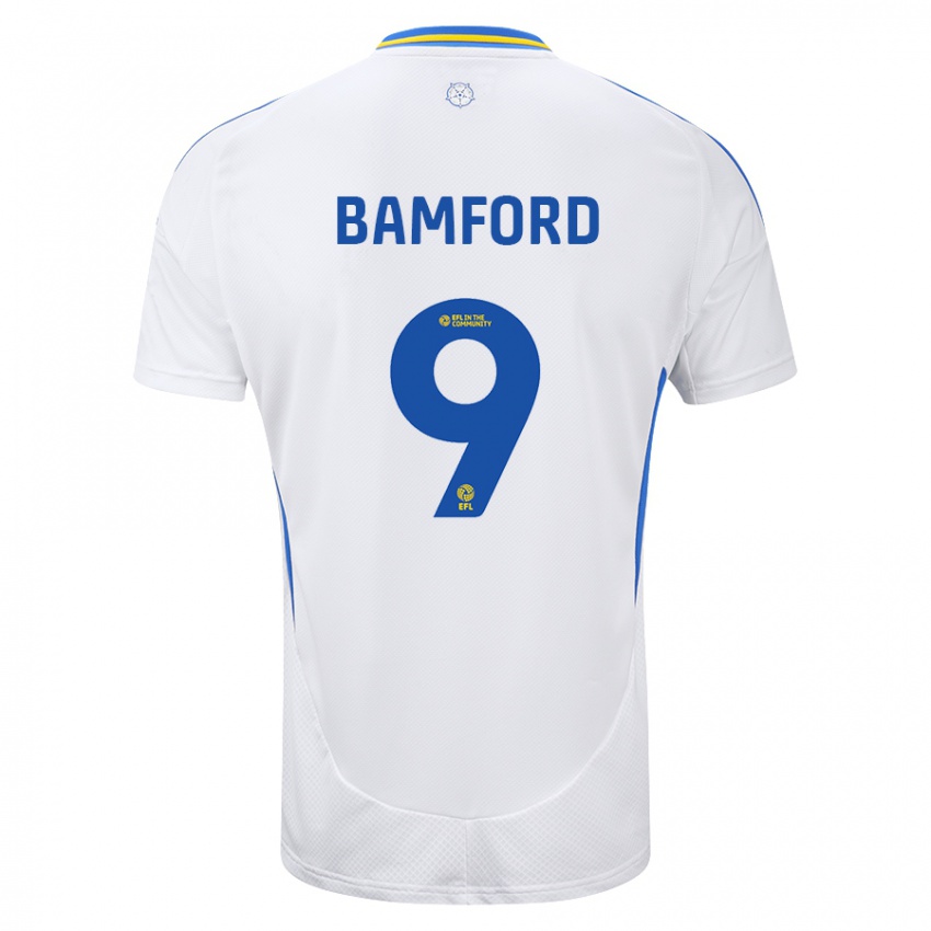 Niño Camiseta Patrick Bamford #9 Blanco Azul 1ª Equipación 2024/25 La Camisa