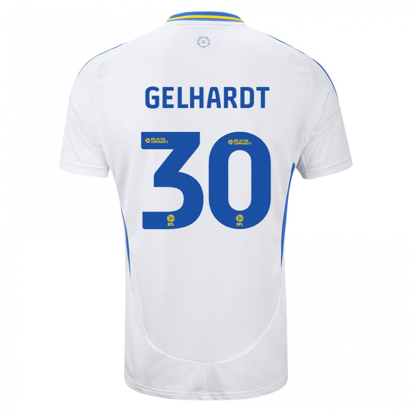 Niño Camiseta Joe Gelhardt #30 Blanco Azul 1ª Equipación 2024/25 La Camisa