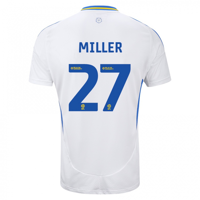 Niño Camiseta Amari Miller #27 Blanco Azul 1ª Equipación 2024/25 La Camisa