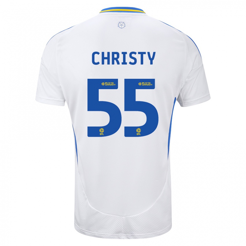 Niño Camiseta Harry Christy #55 Blanco Azul 1ª Equipación 2024/25 La Camisa