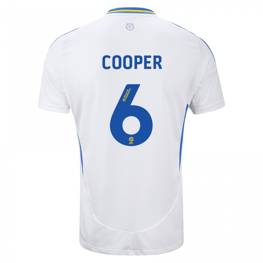 Niño Camiseta Liam Cooper #6 Blanco Azul 1ª Equipación 2024/25 La Camisa