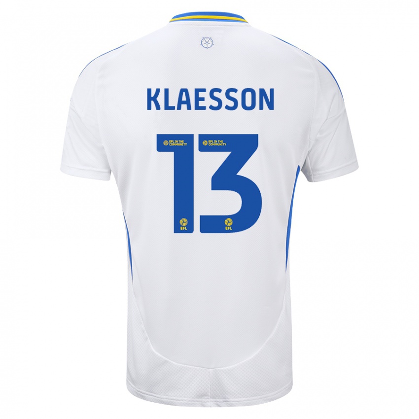 Niño Camiseta Kristoffer Klaesson #13 Blanco Azul 1ª Equipación 2024/25 La Camisa