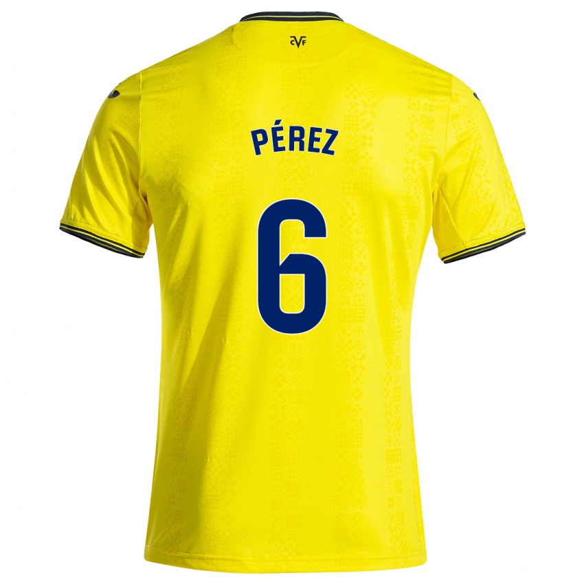 Niño Camiseta Hugo Pérez #6 Amarillo Negro 1ª Equipación 2024/25 La Camisa