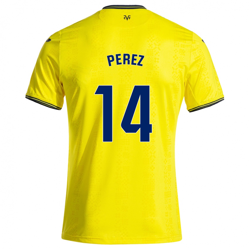 Niño Camiseta Nerea Pérez #14 Amarillo Negro 1ª Equipación 2024/25 La Camisa