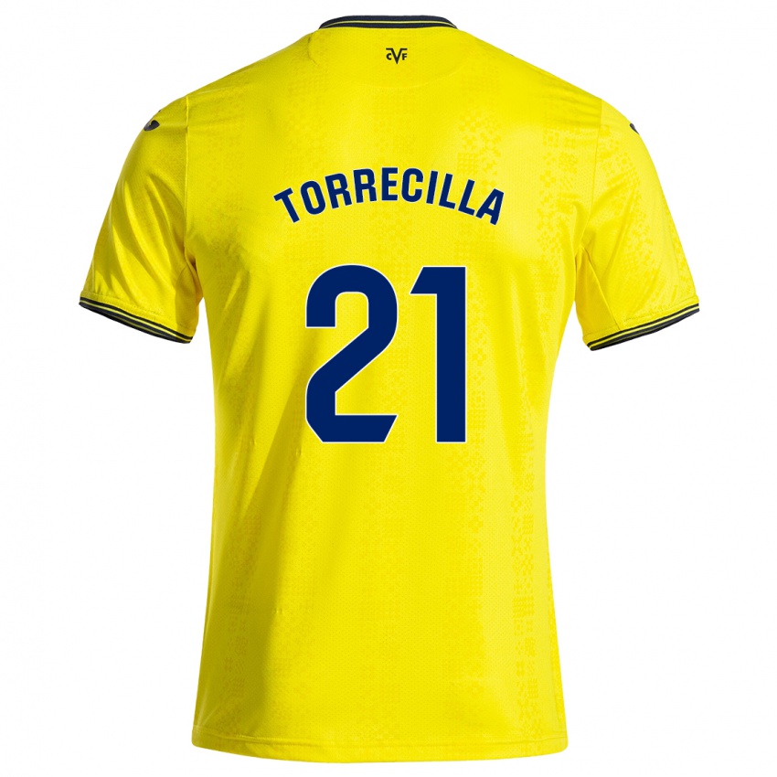 Niño Camiseta Virginia Torrecilla #21 Amarillo Negro 1ª Equipación 2024/25 La Camisa