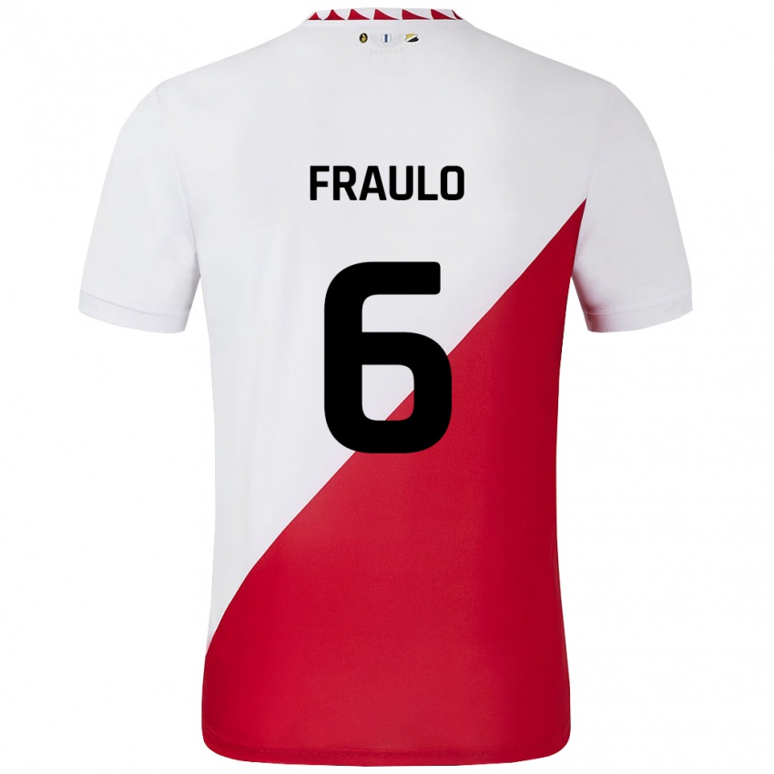 Niño Camiseta Oscar Fraulo #6 Blanco Rojo 1ª Equipación 2024/25 La Camisa