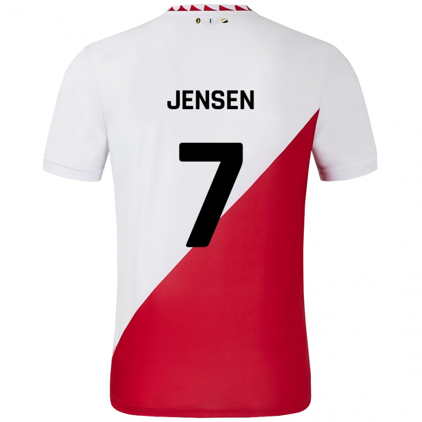 Niño Camiseta Victor Jensen #7 Blanco Rojo 1ª Equipación 2024/25 La Camisa