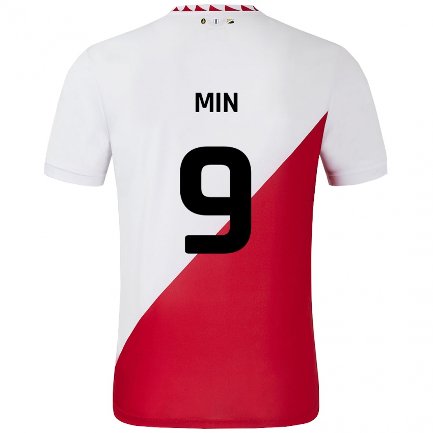 Niño Camiseta David Min #9 Blanco Rojo 1ª Equipación 2024/25 La Camisa