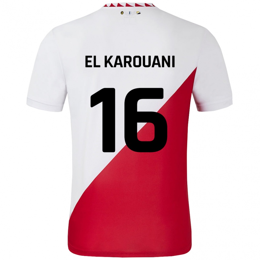 Niño Camiseta Souffian El Karouani #16 Blanco Rojo 1ª Equipación 2024/25 La Camisa