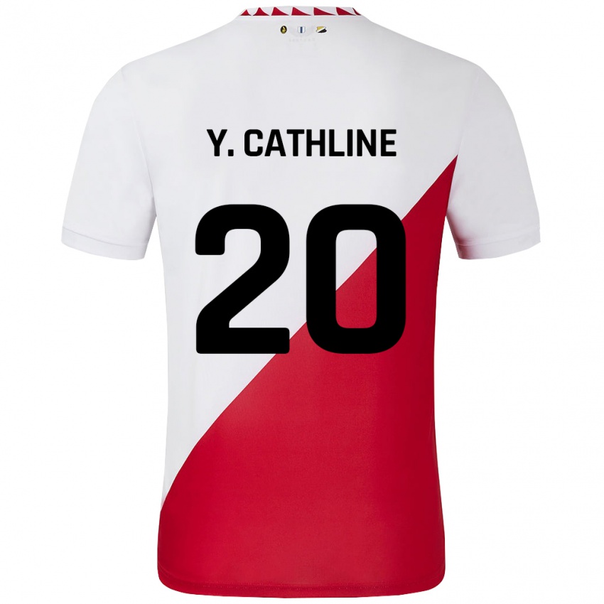 Niño Camiseta Yoann Cathline #20 Blanco Rojo 1ª Equipación 2024/25 La Camisa