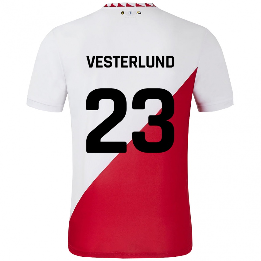 Niño Camiseta Niklas Vesterlund #23 Blanco Rojo 1ª Equipación 2024/25 La Camisa