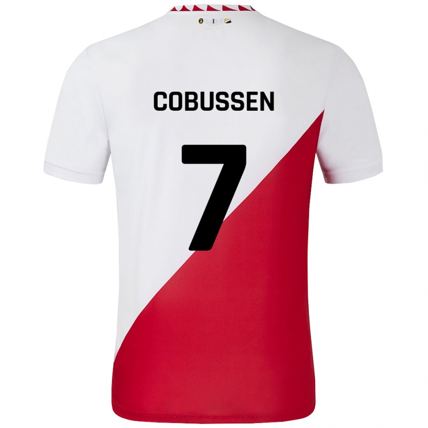 Niño Camiseta Sophie Cobussen #7 Blanco Rojo 1ª Equipación 2024/25 La Camisa