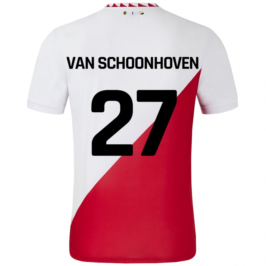 Niño Camiseta Nurija Van Schoonhoven #27 Blanco Rojo 1ª Equipación 2024/25 La Camisa