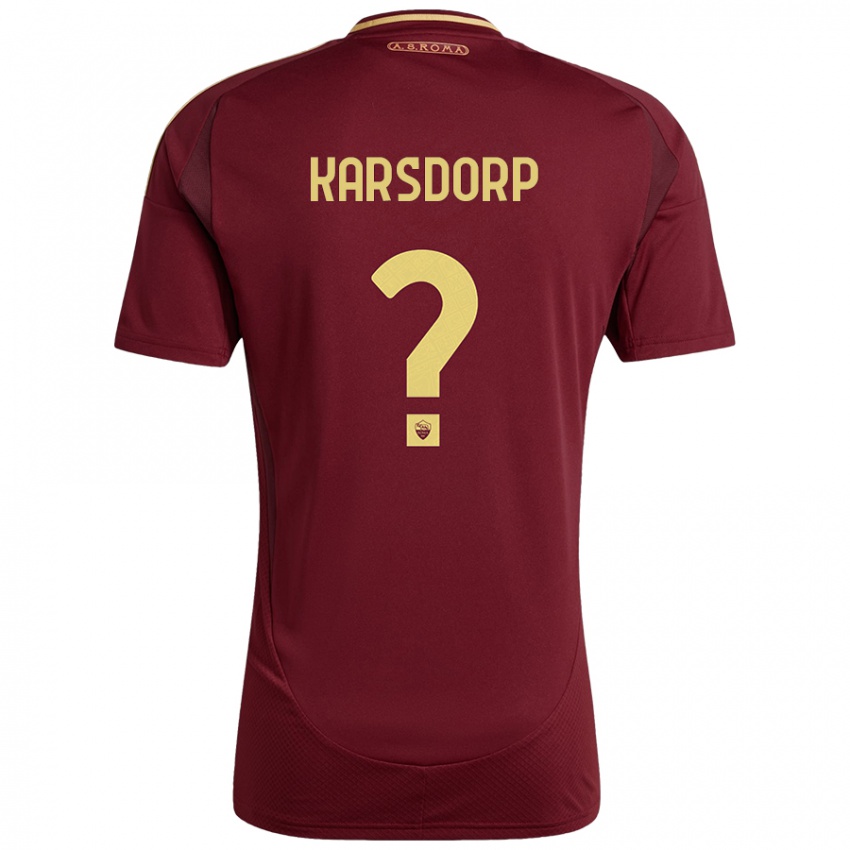 Niño Camiseta Rick Karsdorp #0 Rojo Marrón Dorado 1ª Equipación 2024/25 La Camisa