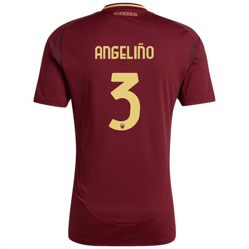 Niño Camiseta Angelino #3 Rojo Marrón Dorado 1ª Equipación 2024/25 La Camisa