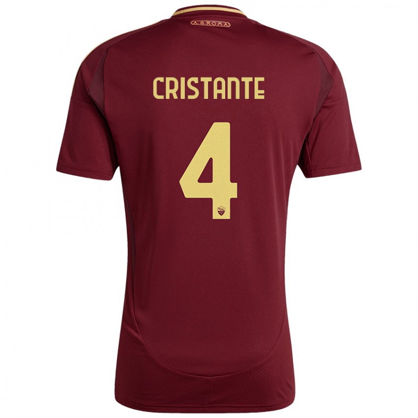 Niño Camiseta Bryan Cristante #4 Rojo Marrón Dorado 1ª Equipación 2024/25 La Camisa