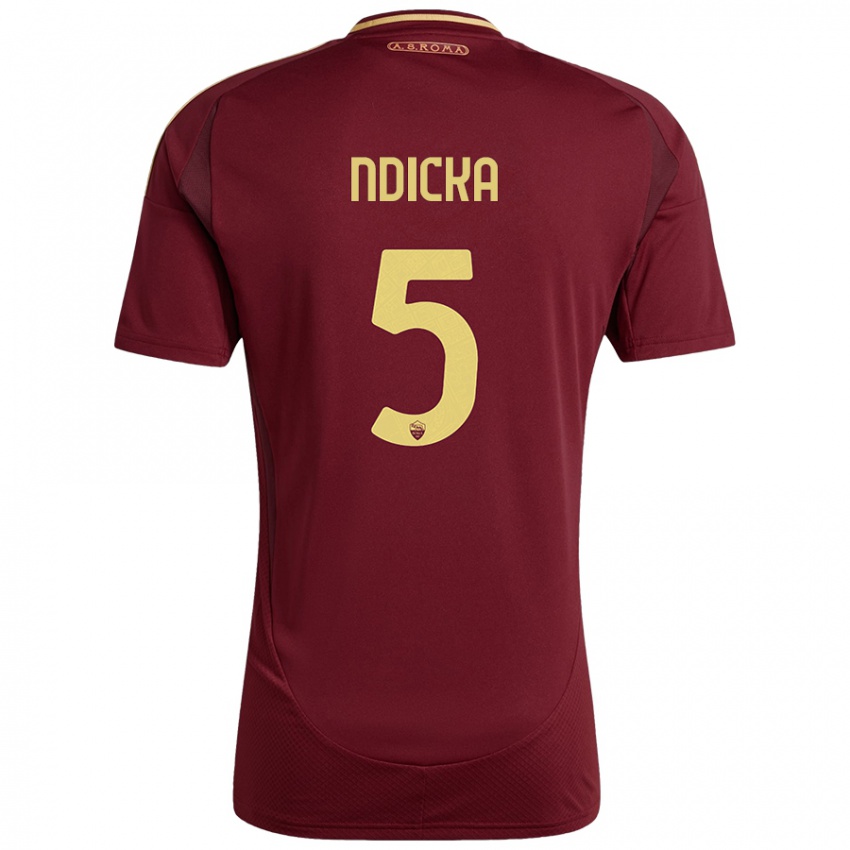 Niño Camiseta Evan Ndicka #5 Rojo Marrón Dorado 1ª Equipación 2024/25 La Camisa