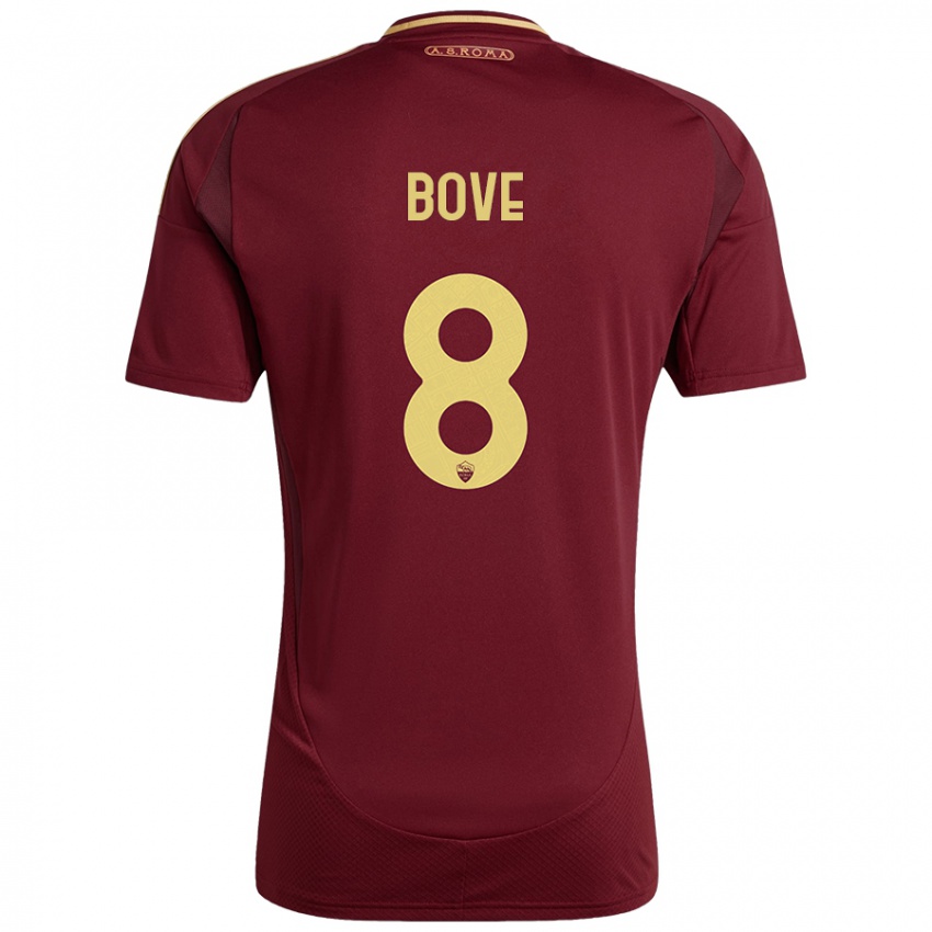 Niño Camiseta Edoardo Bove #8 Rojo Marrón Dorado 1ª Equipación 2024/25 La Camisa