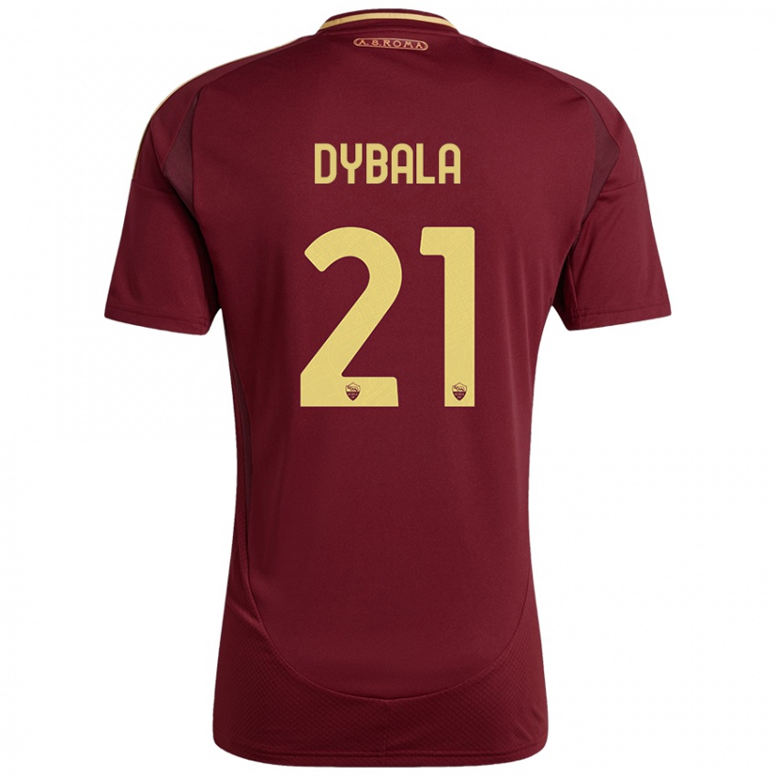 Niño Camiseta Paulo Dybala #21 Rojo Marrón Dorado 1ª Equipación 2024/25 La Camisa