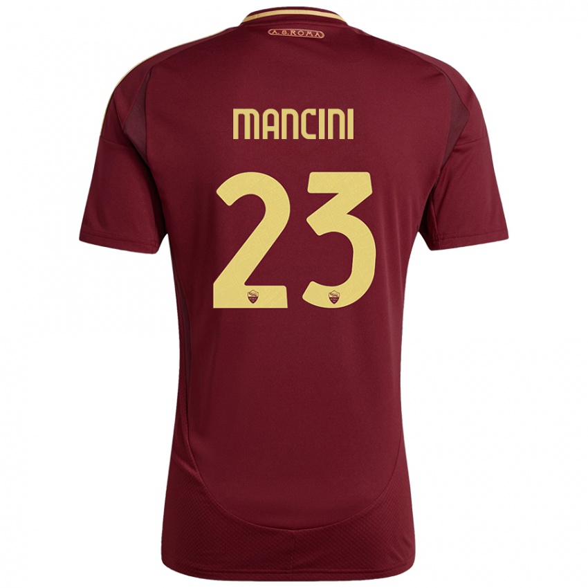 Niño Camiseta Gianluca Mancini #23 Rojo Marrón Dorado 1ª Equipación 2024/25 La Camisa