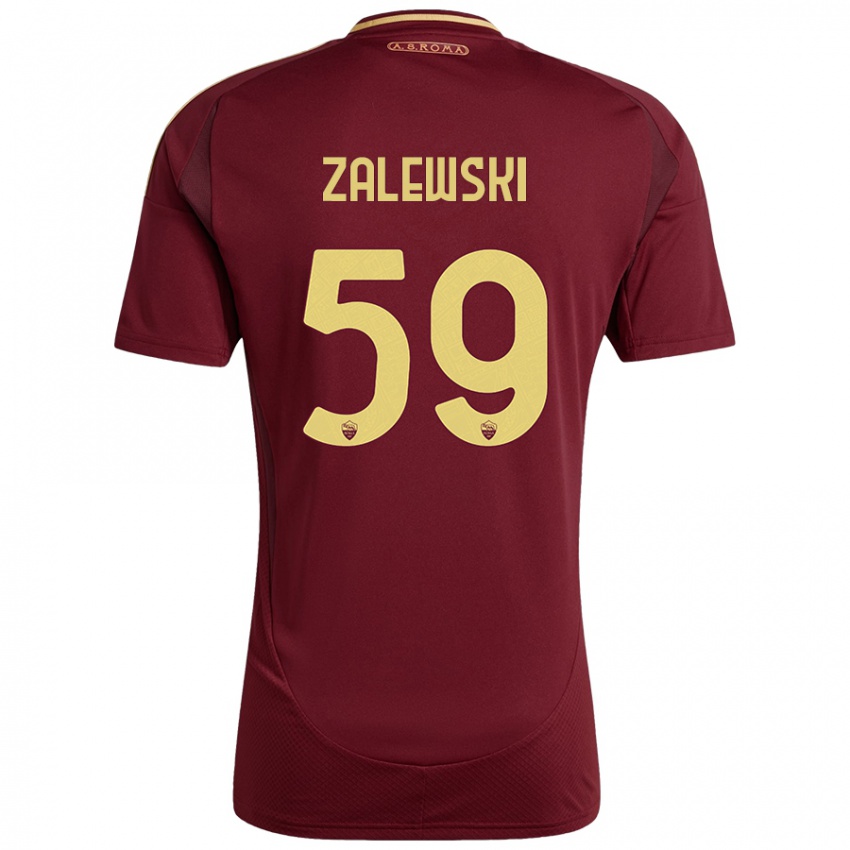 Niño Camiseta Nicola Zalewski #59 Rojo Marrón Dorado 1ª Equipación 2024/25 La Camisa