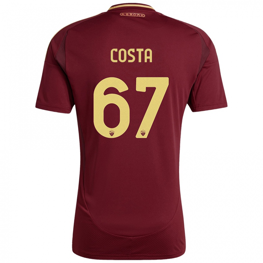 Niño Camiseta João Costa #67 Rojo Marrón Dorado 1ª Equipación 2024/25 La Camisa