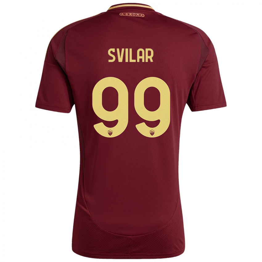 Niño Camiseta Mile Svilar #99 Rojo Marrón Dorado 1ª Equipación 2024/25 La Camisa