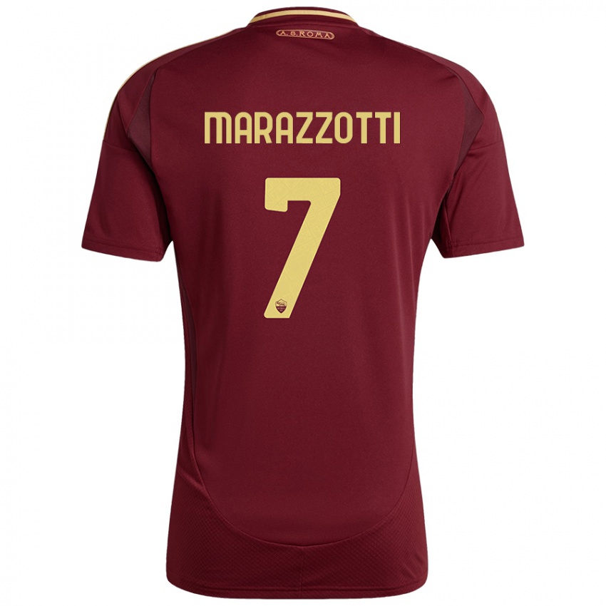 Niño Camiseta Fabrizio Marazzotti #7 Rojo Marrón Dorado 1ª Equipación 2024/25 La Camisa