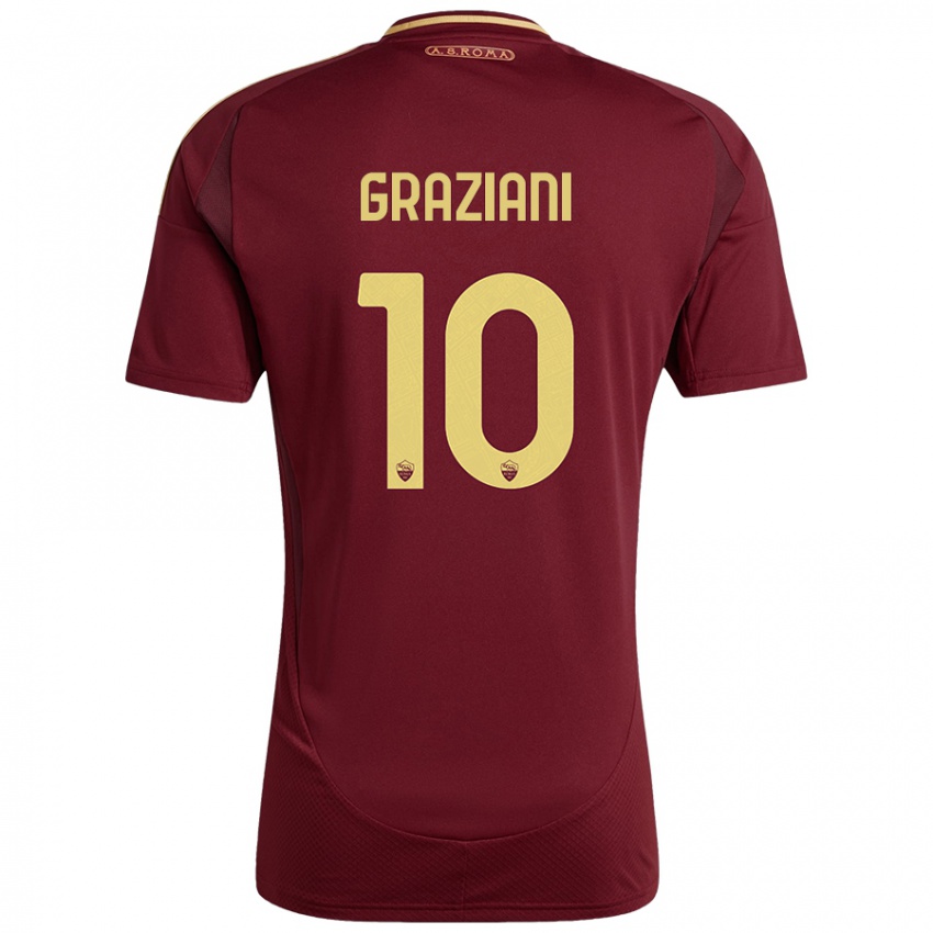 Niño Camiseta Leonardo Graziani #10 Rojo Marrón Dorado 1ª Equipación 2024/25 La Camisa