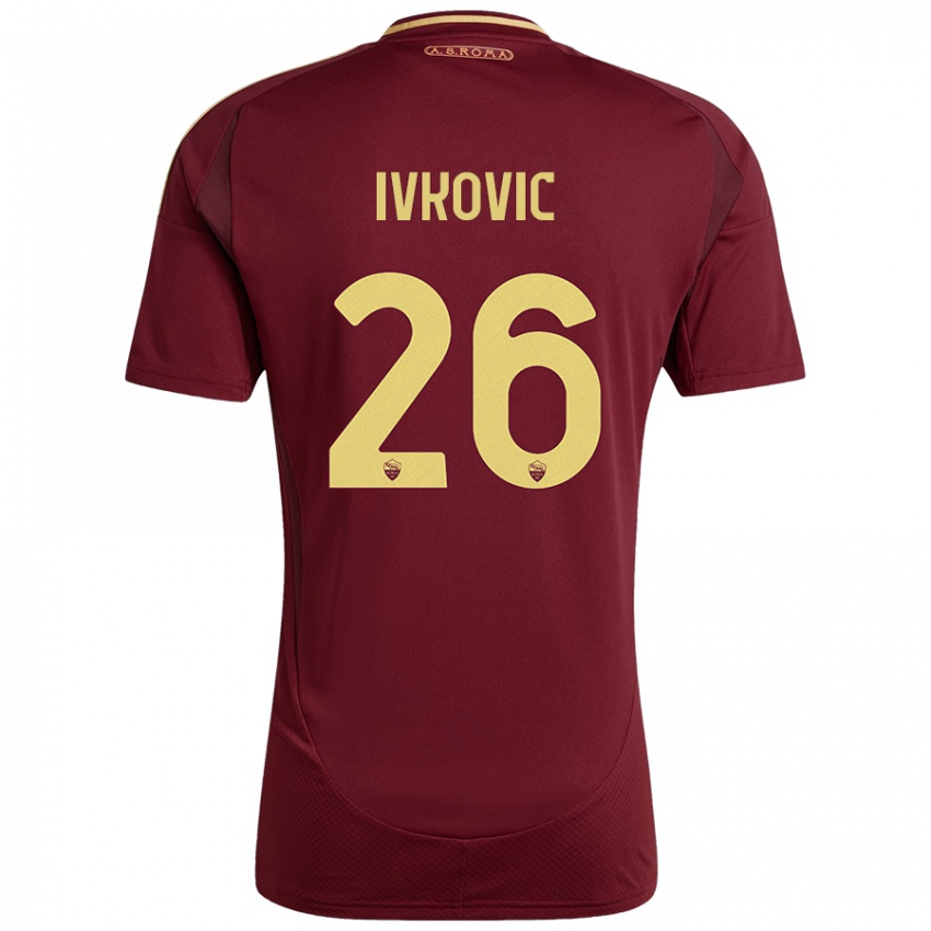 Niño Camiseta Mate Ivkovic #26 Rojo Marrón Dorado 1ª Equipación 2024/25 La Camisa