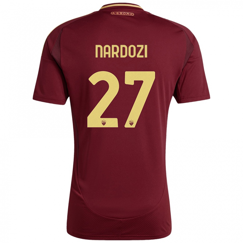 Niño Camiseta Manuel Nardozi #27 Rojo Marrón Dorado 1ª Equipación 2024/25 La Camisa