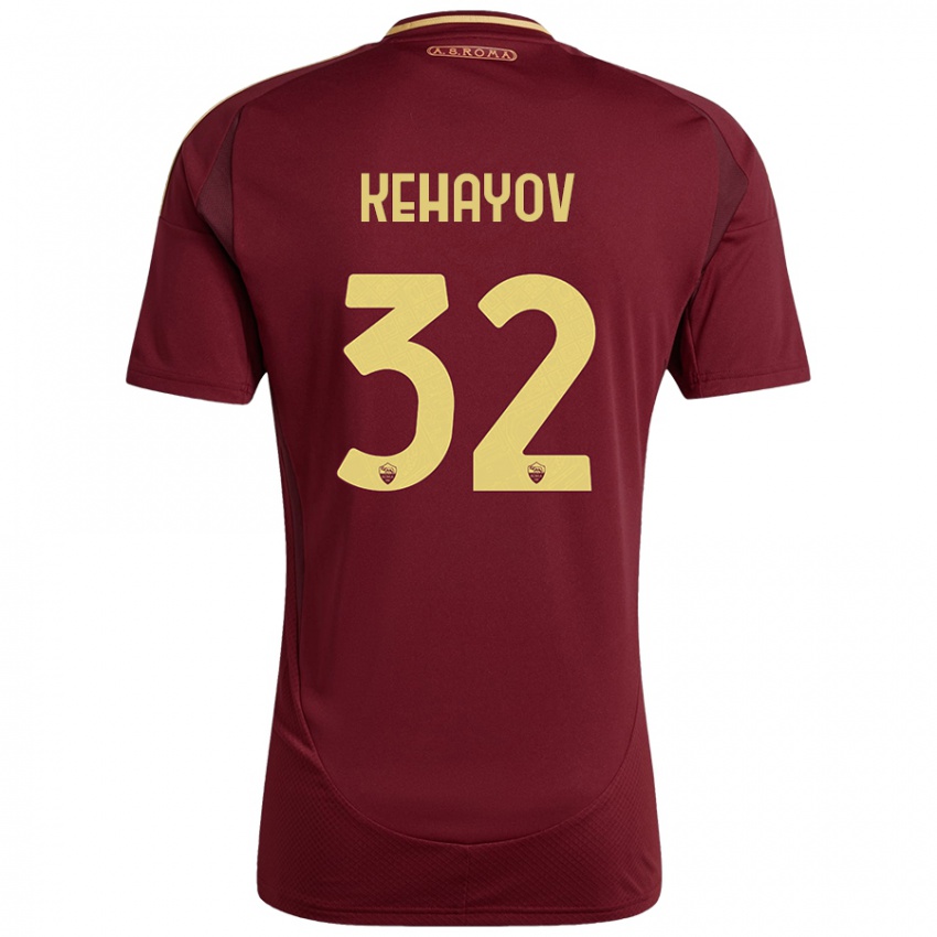 Niño Camiseta Atanas Kehayov #32 Rojo Marrón Dorado 1ª Equipación 2024/25 La Camisa