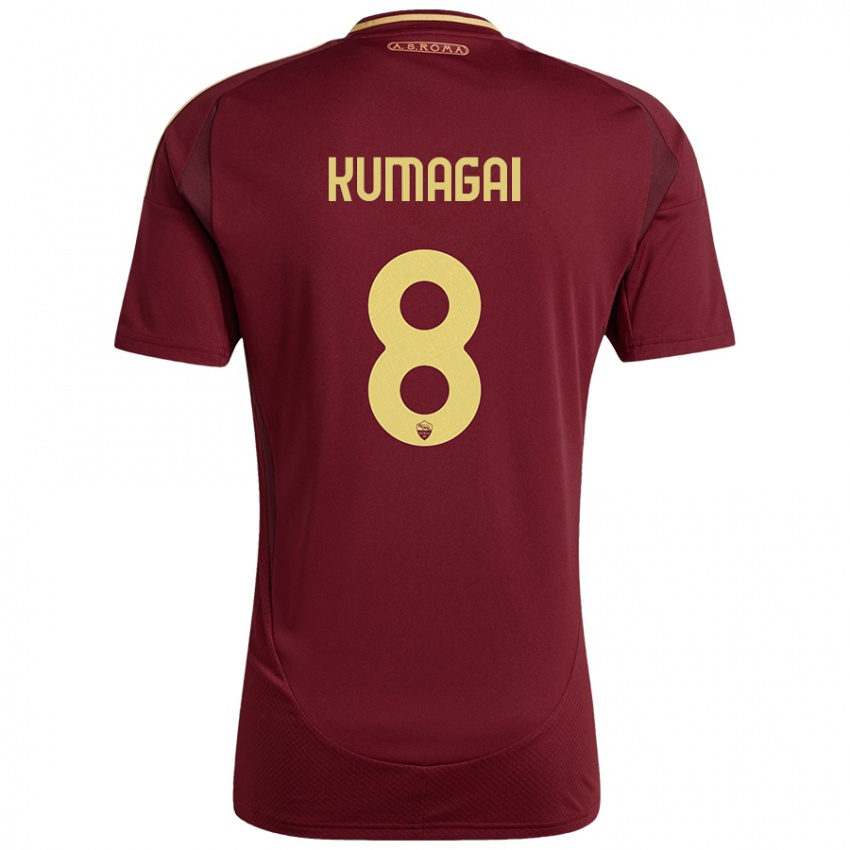 Niño Camiseta Saki Kumagai #8 Rojo Marrón Dorado 1ª Equipación 2024/25 La Camisa