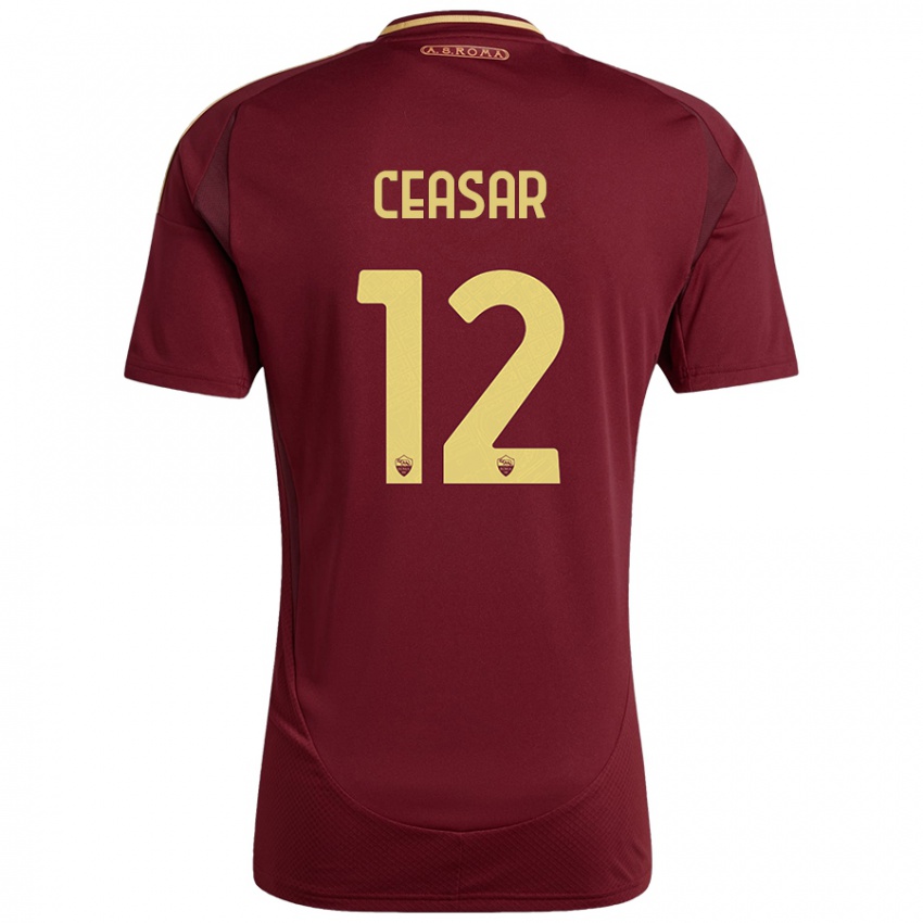 Niño Camiseta Camelia Ceasar #12 Rojo Marrón Dorado 1ª Equipación 2024/25 La Camisa